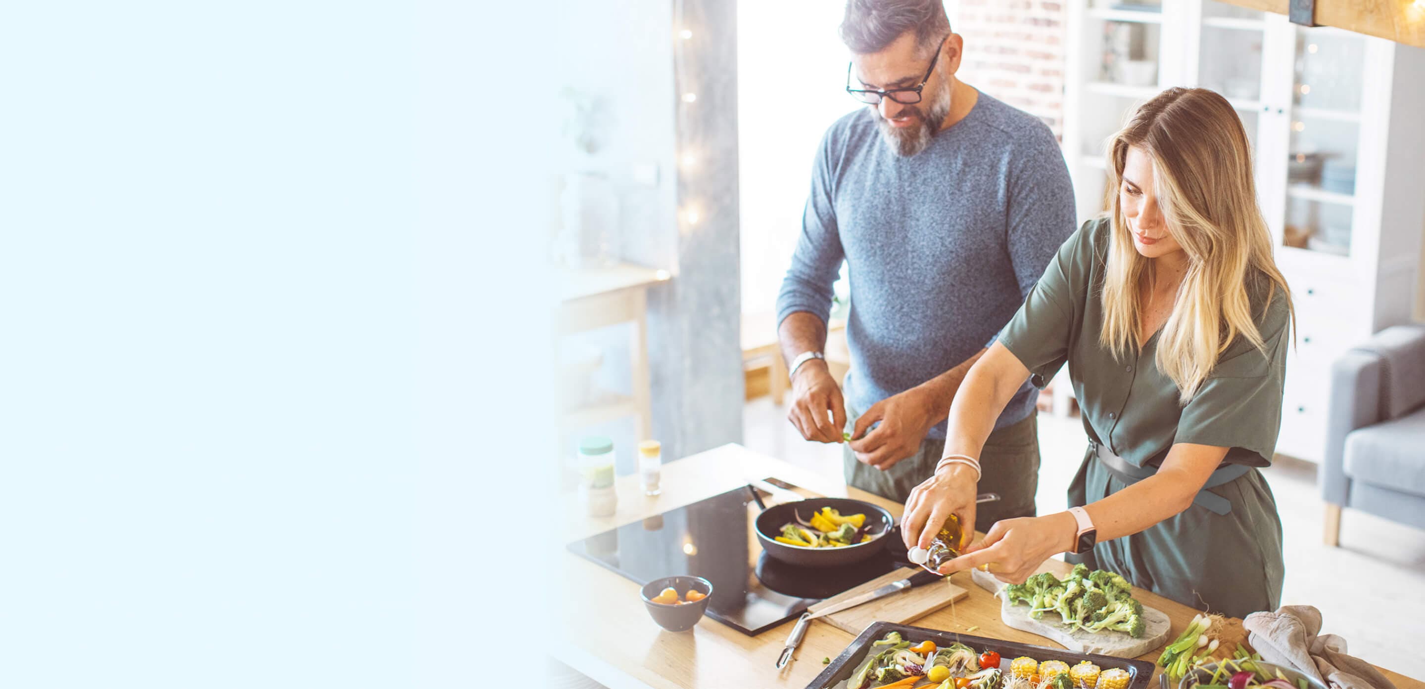 Couple cooking together