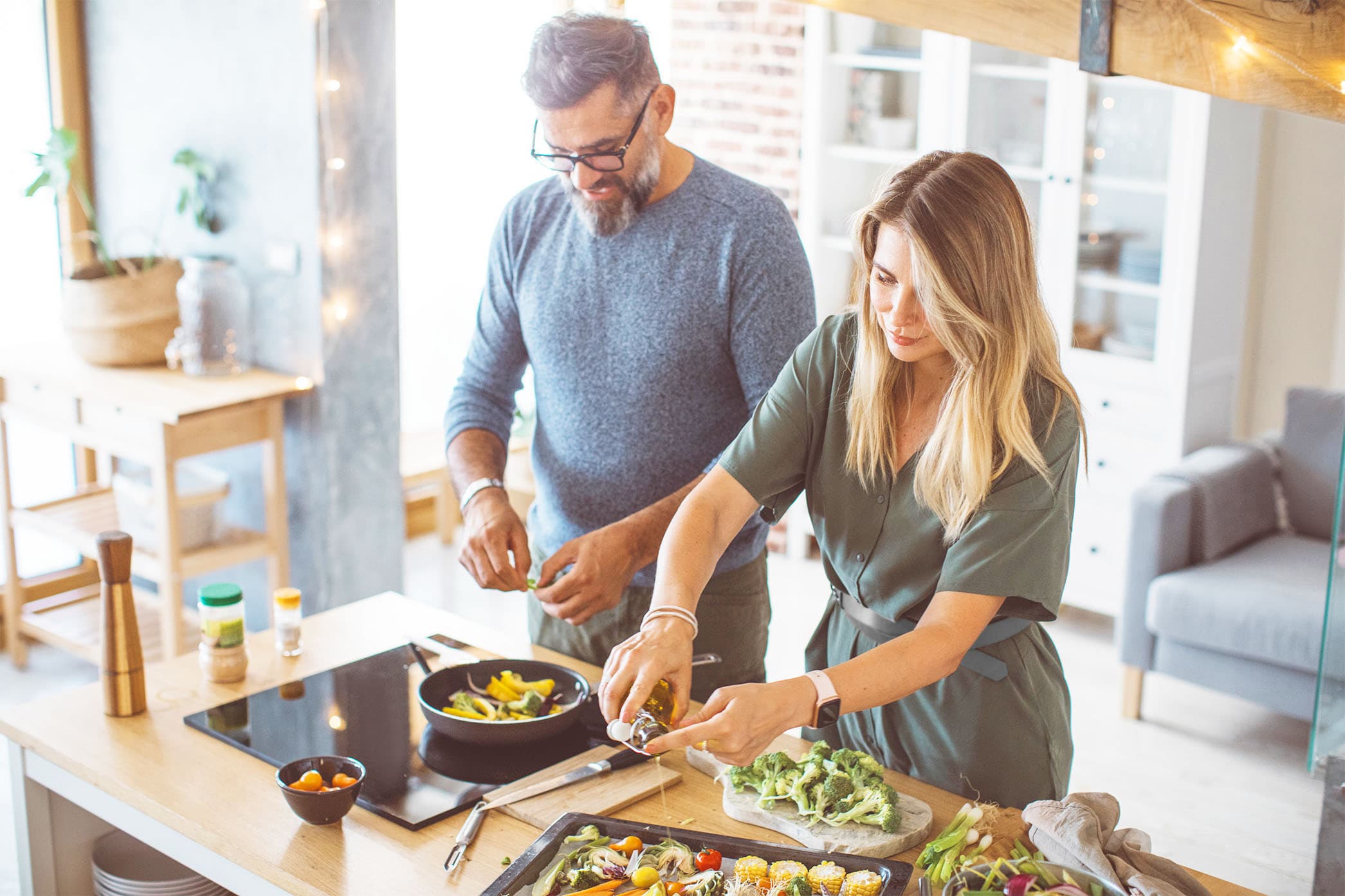 Couple cooking together